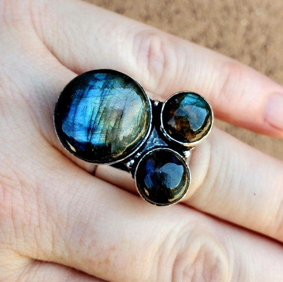 New Triple Labradorite 925 Silver Statement Ring. - Picture 8 of 15
